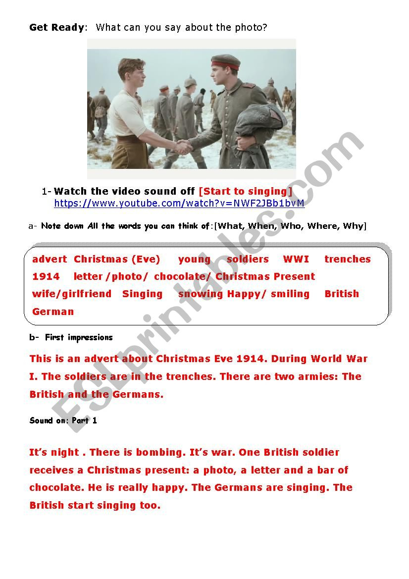 Christmas Truce Advert [1914 Wwi] - Esl Worksheetaurore