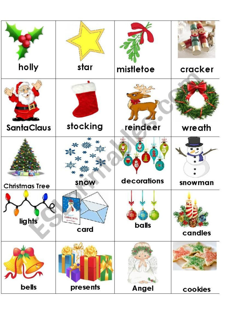 Christmas Vocabulary Memory Game   Esl Worksheetheidienglish