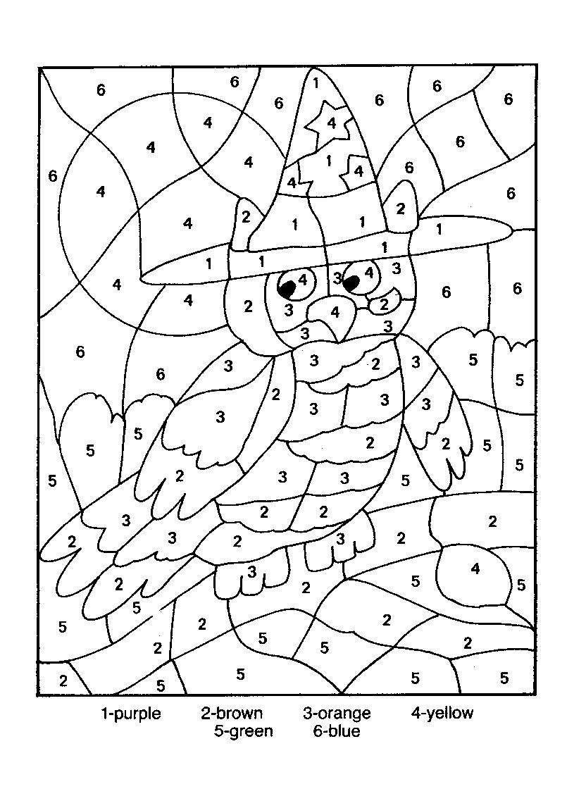 Colornumber Halloween | Owl Coloring Pages, Math