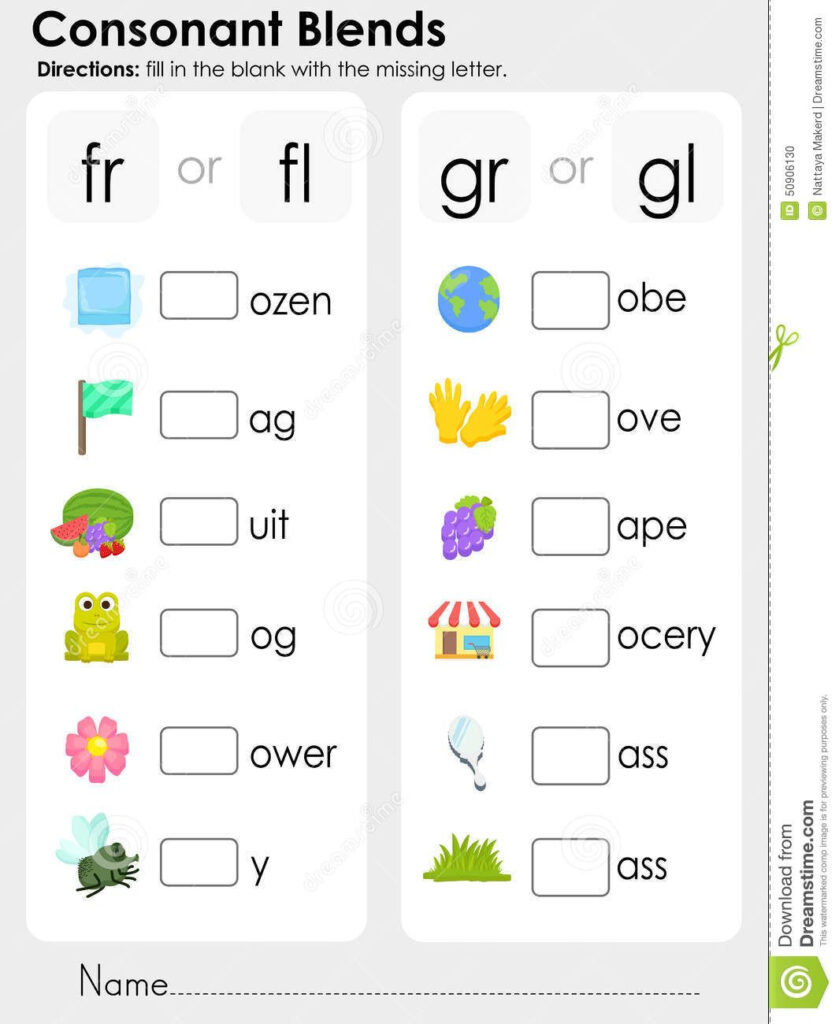 Consonant Blends : Missing Letter   Worksheet For Education