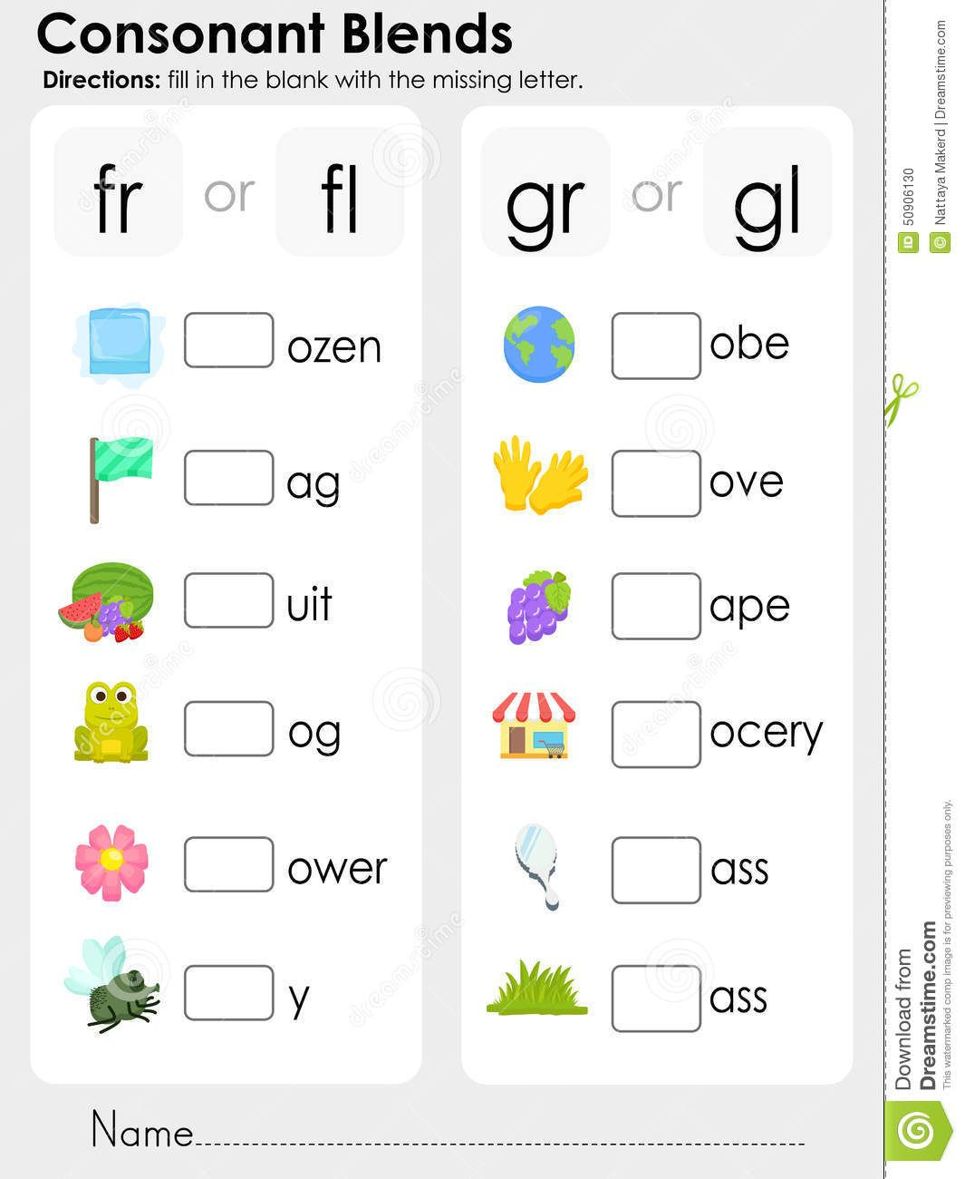 Consonant Blends : Missing Letter - Worksheet For Education
