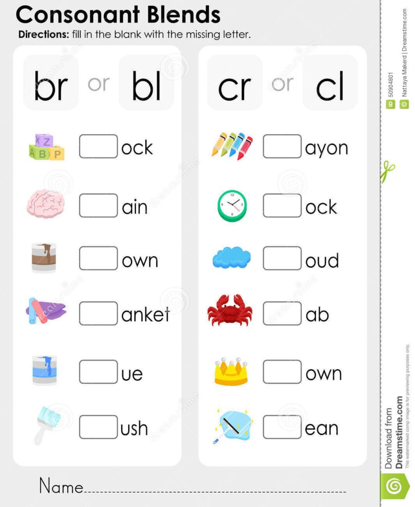 Consonant Blends Worksheets For Kindergarten   Scalien