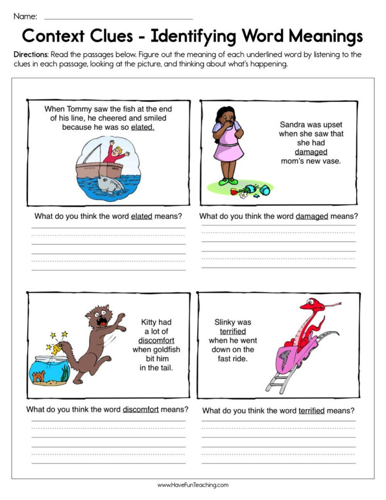 Context Clues Identifying Word Meaning Worksheet | Context