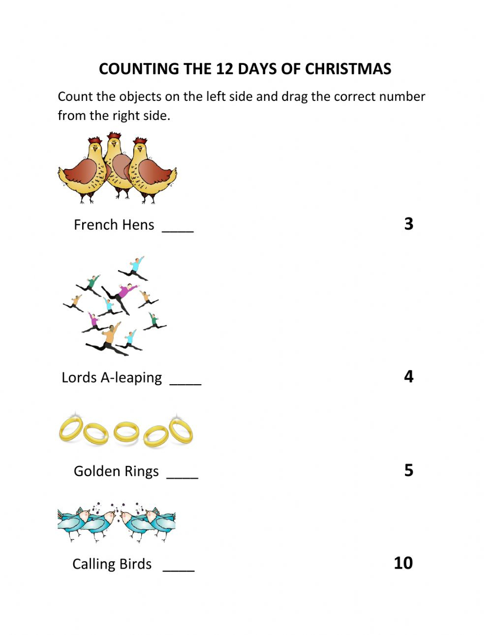 Counting The 12 Days Of Christmas Worksheet