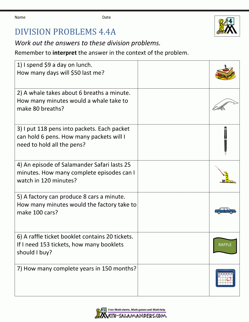 Division Worksheets Grade 4