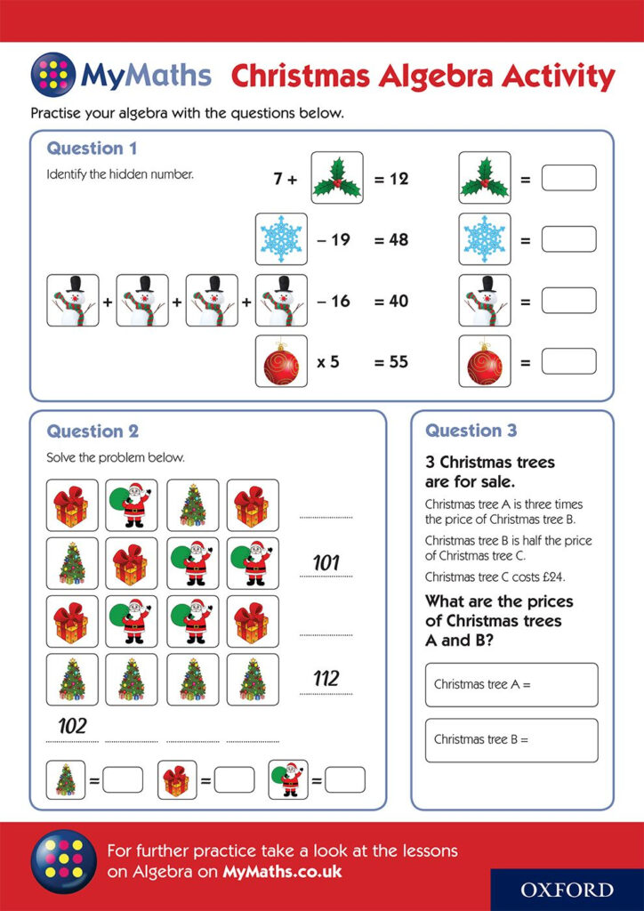 Download This Christmas Algebra Activity Sheet To Help Your