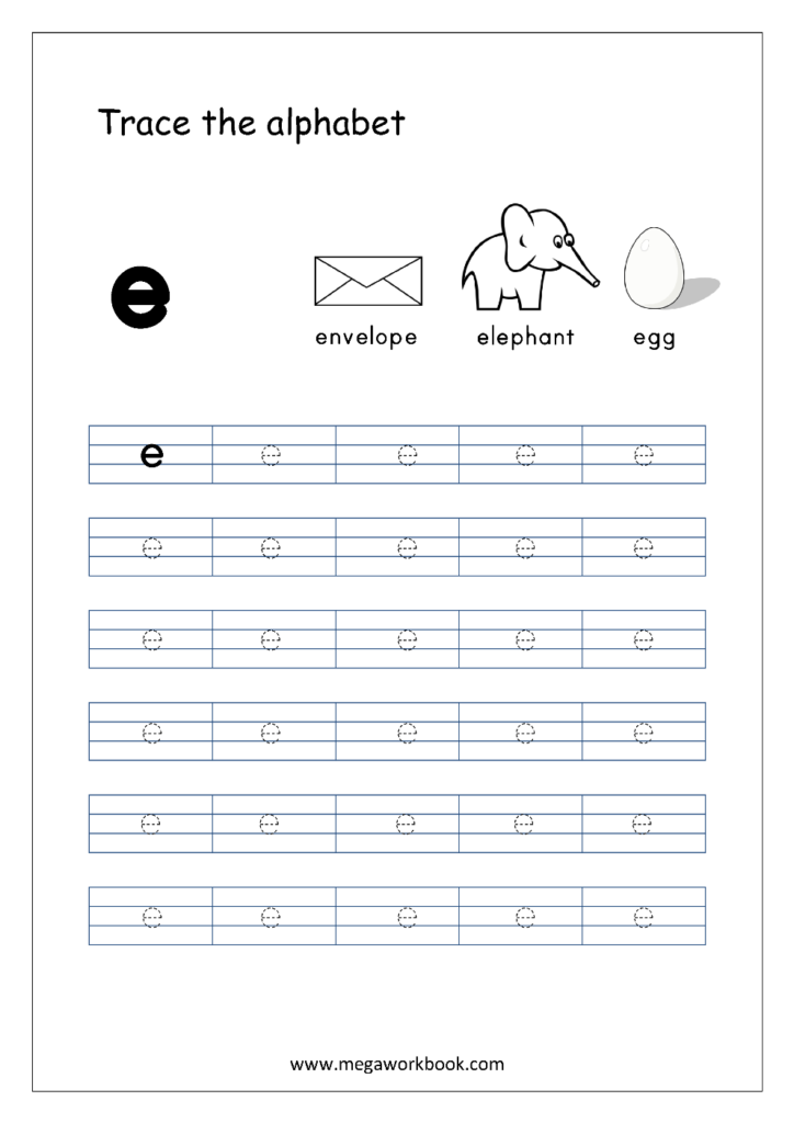 English Worksheet   Alphabet Tracing   Small Letter E