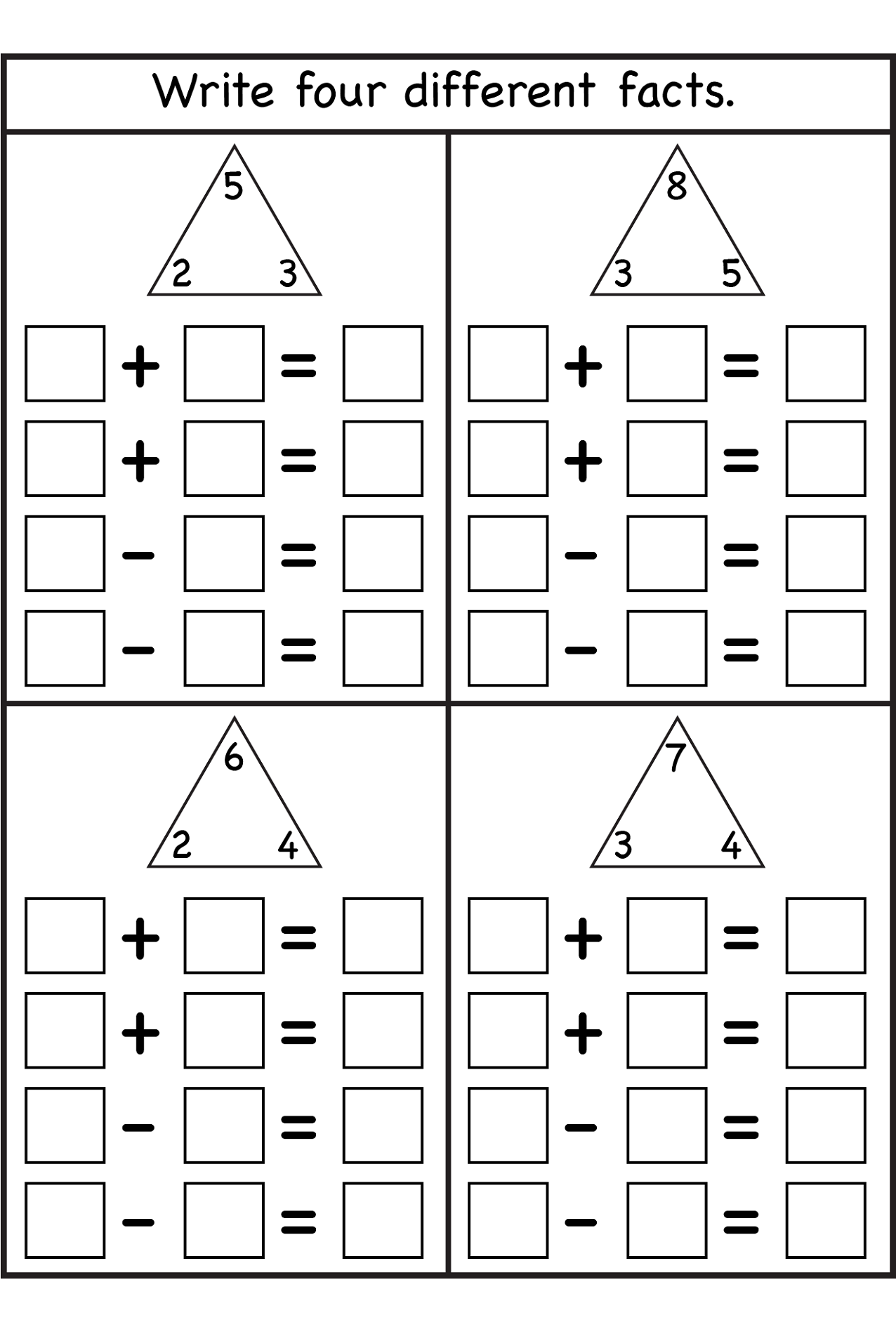 Fact Triangles Worksheets | Activity Shelter