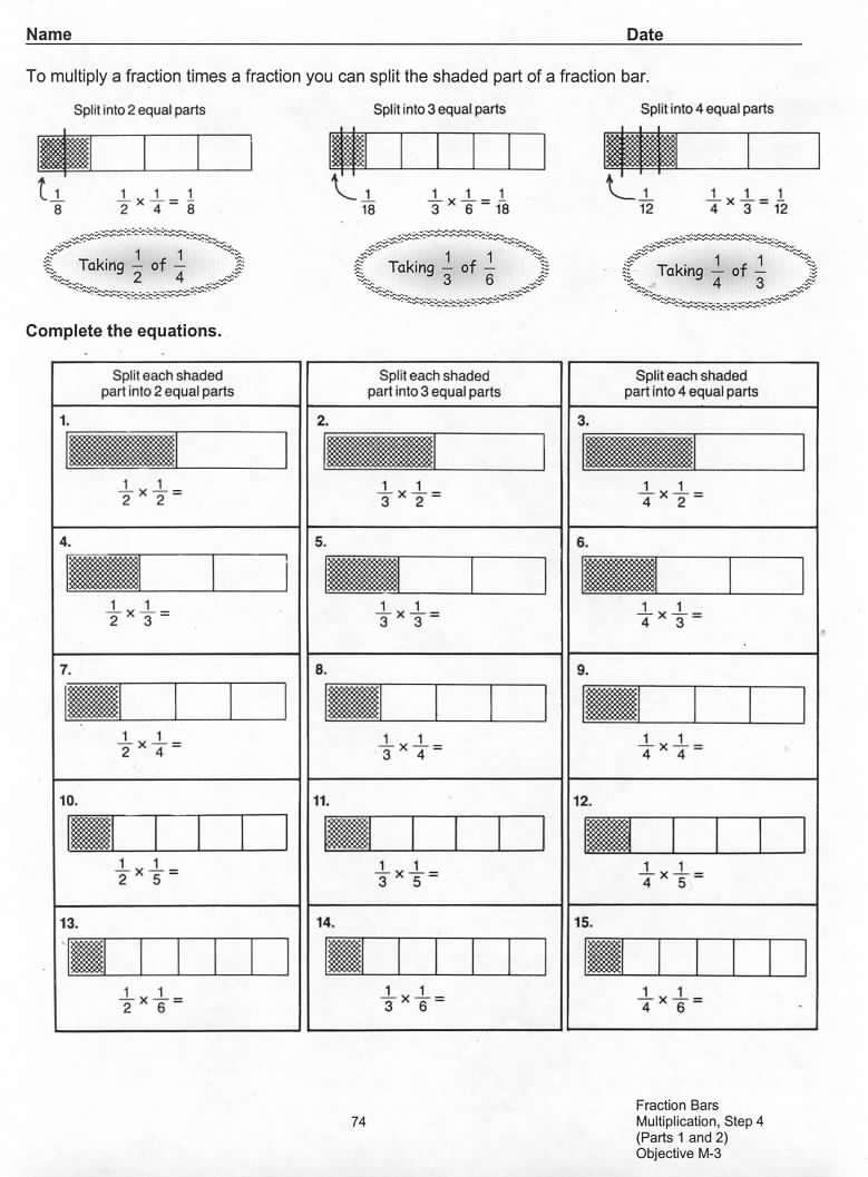 Fraction Bars Sample Worksheets - Multiplication | Fractions