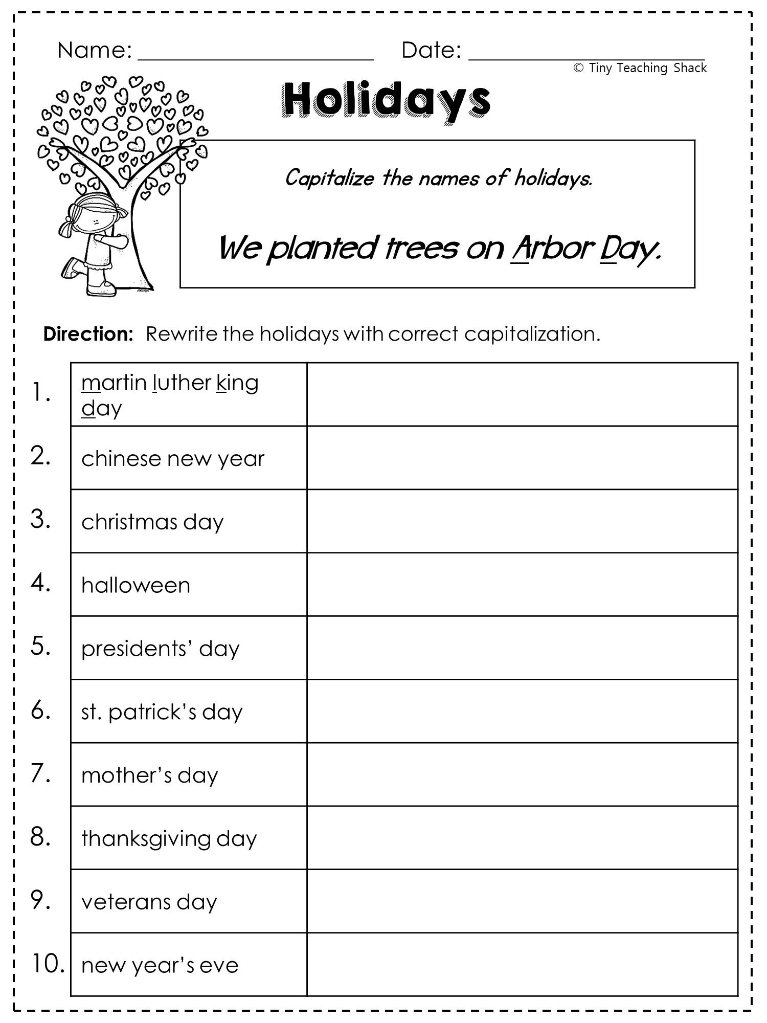 Free Capitalization Worksheet | Third Grade Grammar