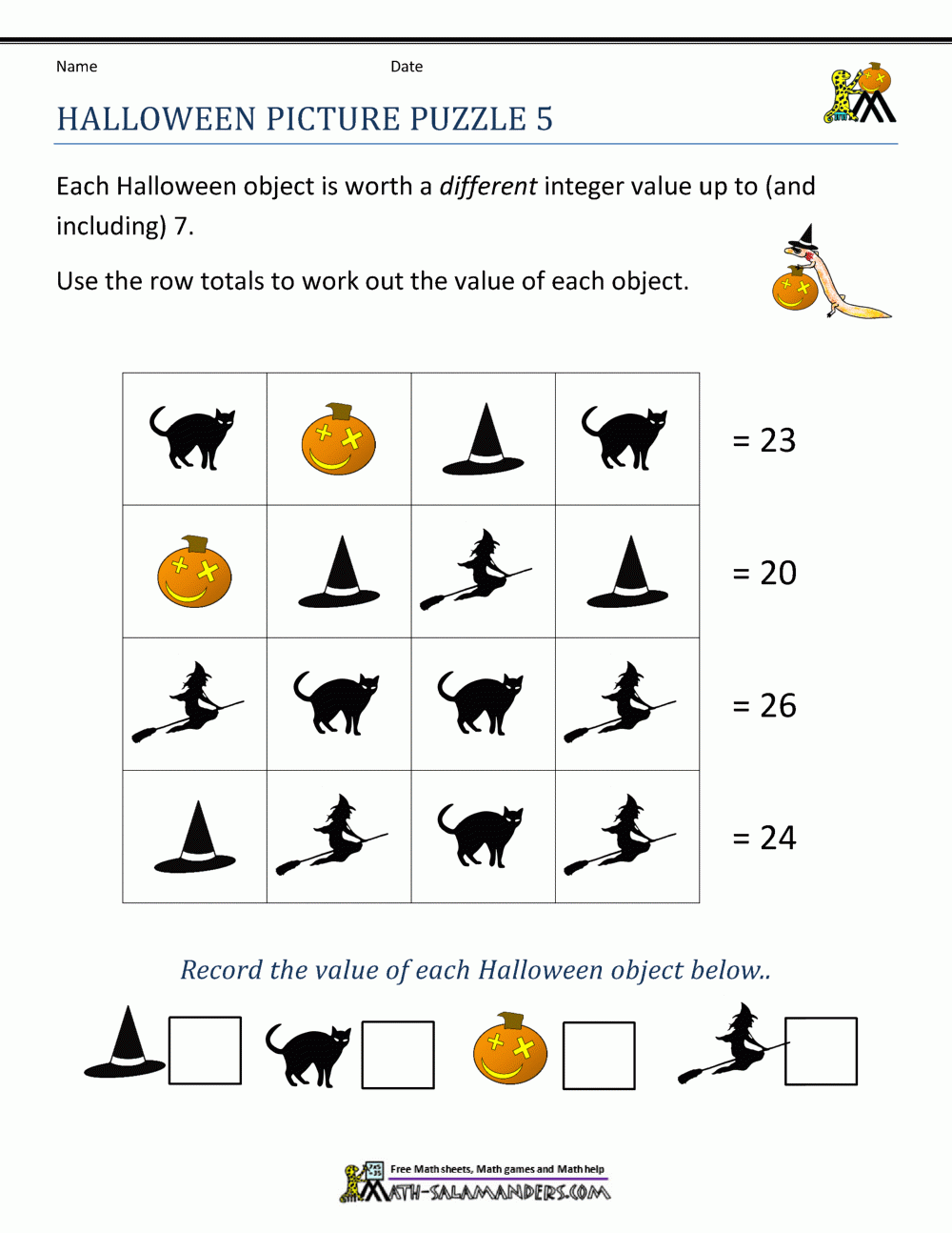 Free Halloween Math Worksheets - Puzzles &amp;amp; Challenges