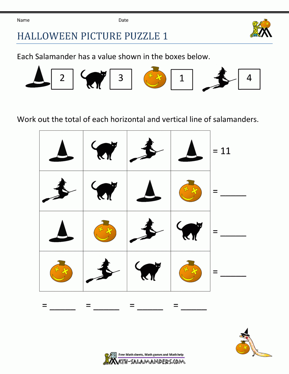 Free Halloween Math Worksheets - Puzzles &amp;amp; Challenges