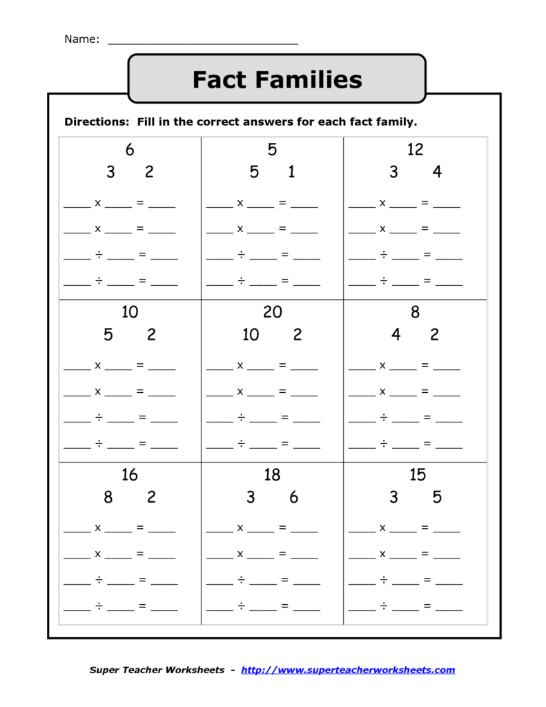 Free Printable Multiplicationdivision Fact Family Worksheets