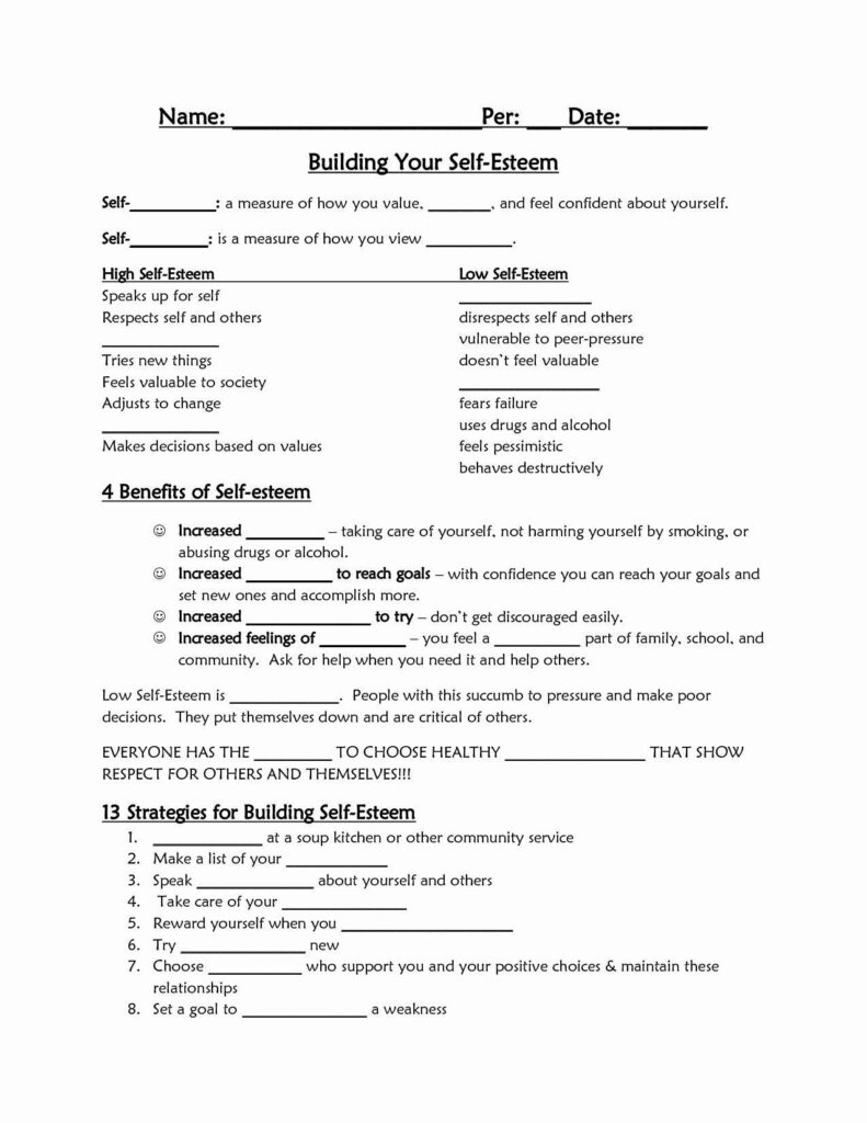 Functional Building Self Esteem Worksheets