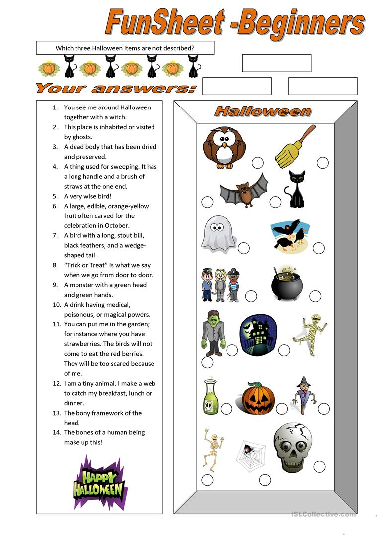 Funsheet For Beginners: Halloween - English Esl Worksheets