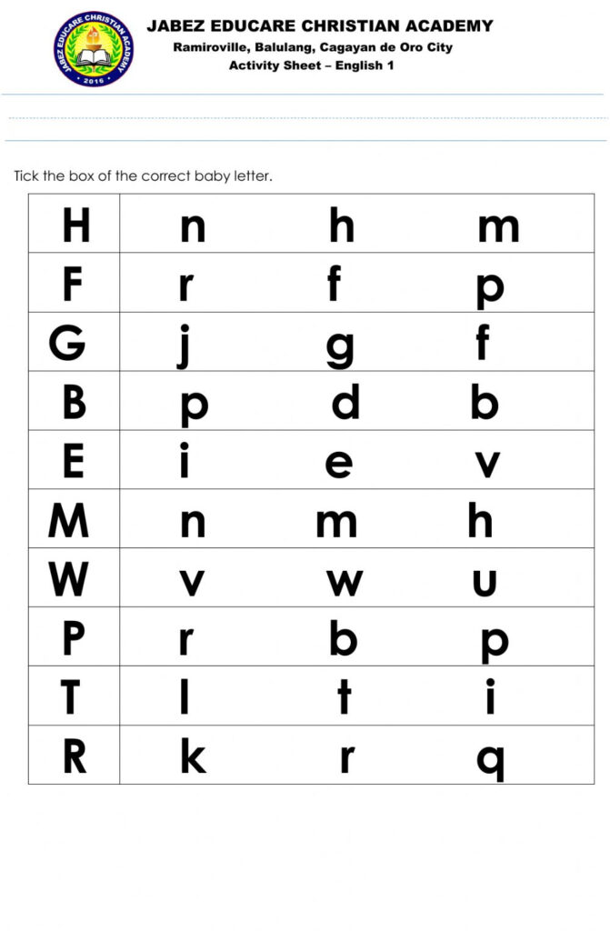 Grade 1   Big And Small Letter Worksheet