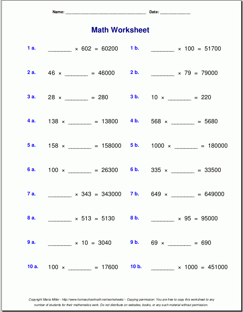 Grade 5 Multiplication Worksheets