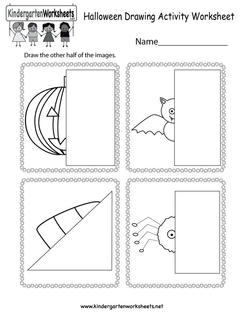 Halloween Drawing Activity Worksheet - Free Kindergarten