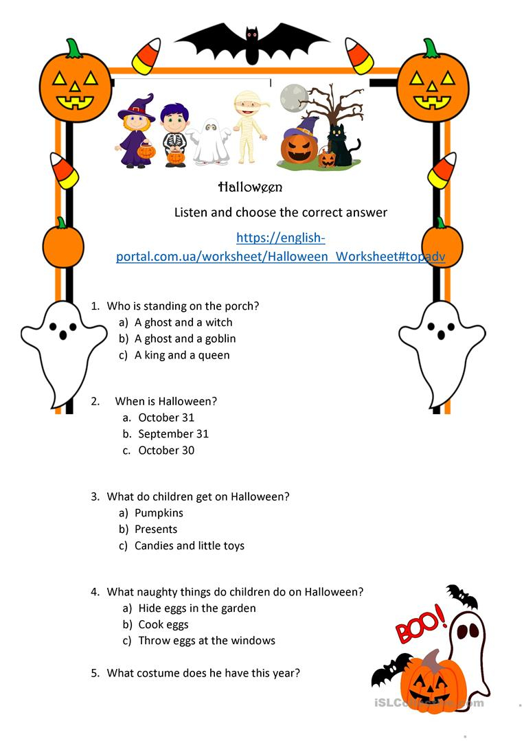 Halloween Listening - English Esl Worksheets For Distance