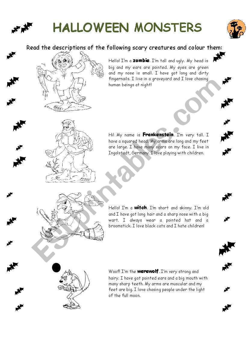 Halloween Monsters Part 1 - Esl Worksheetbeazurera