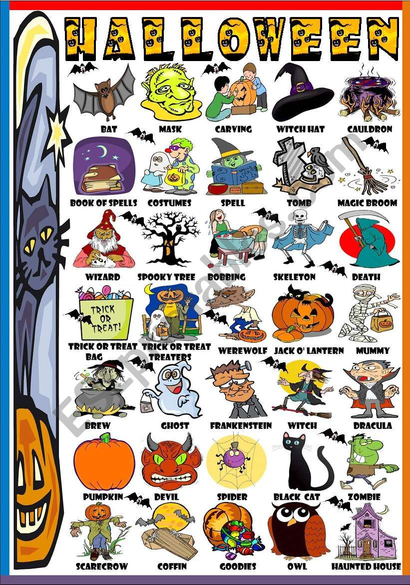 Halloween- Picture Dictionary (B&amp;amp;w Version Included) - Esl