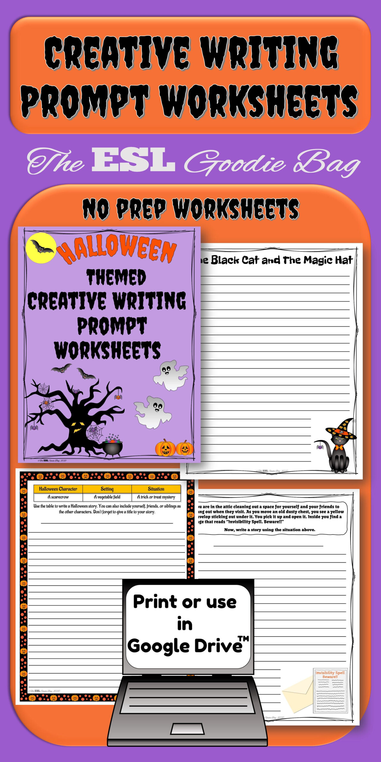 Halloween Themed Creative Writing Prompts Worksheets
