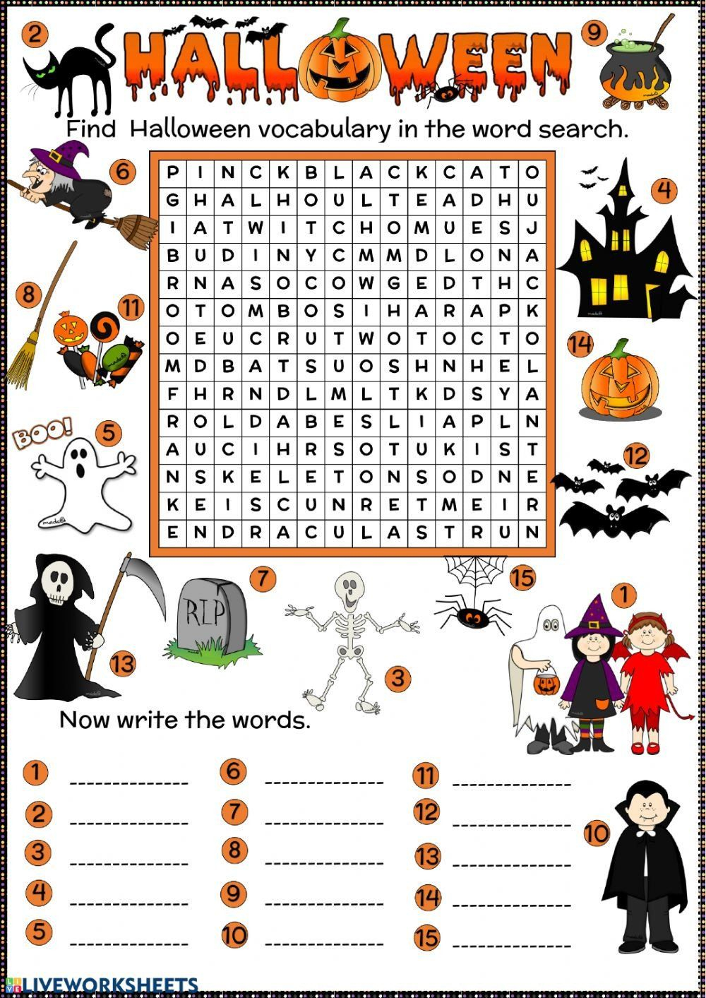 Halloween Worksheets Esl Elementary Halloween Word Search