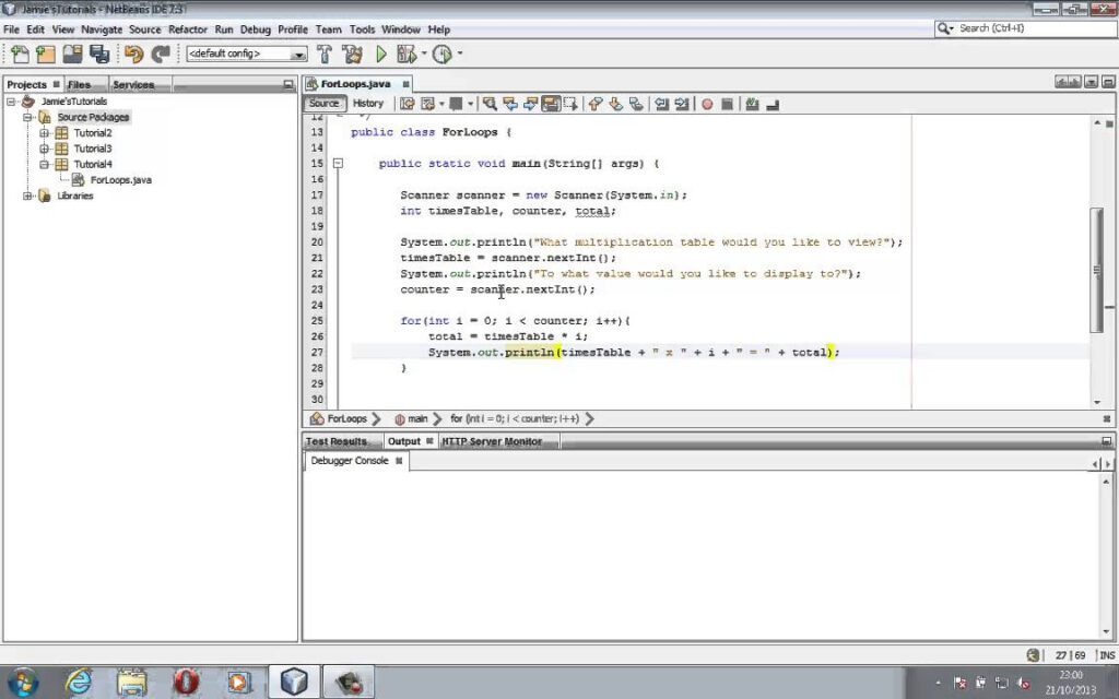 Java Tutorial 4   For Loops   Multiplication Tables Program