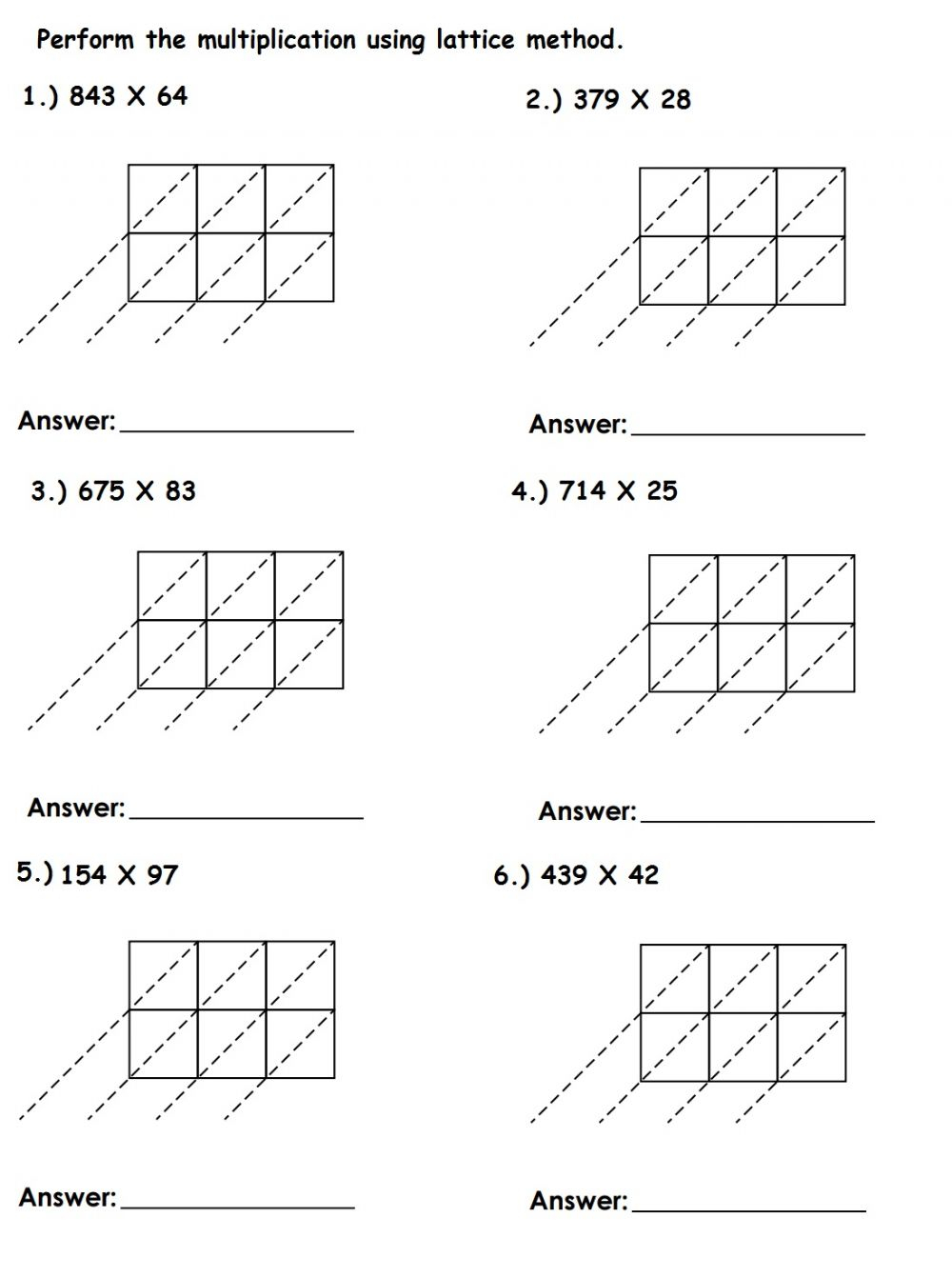 Lattice Multiplication Exercise