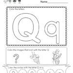 Letter Q Coloring Worksheet   Free Kindergarten English