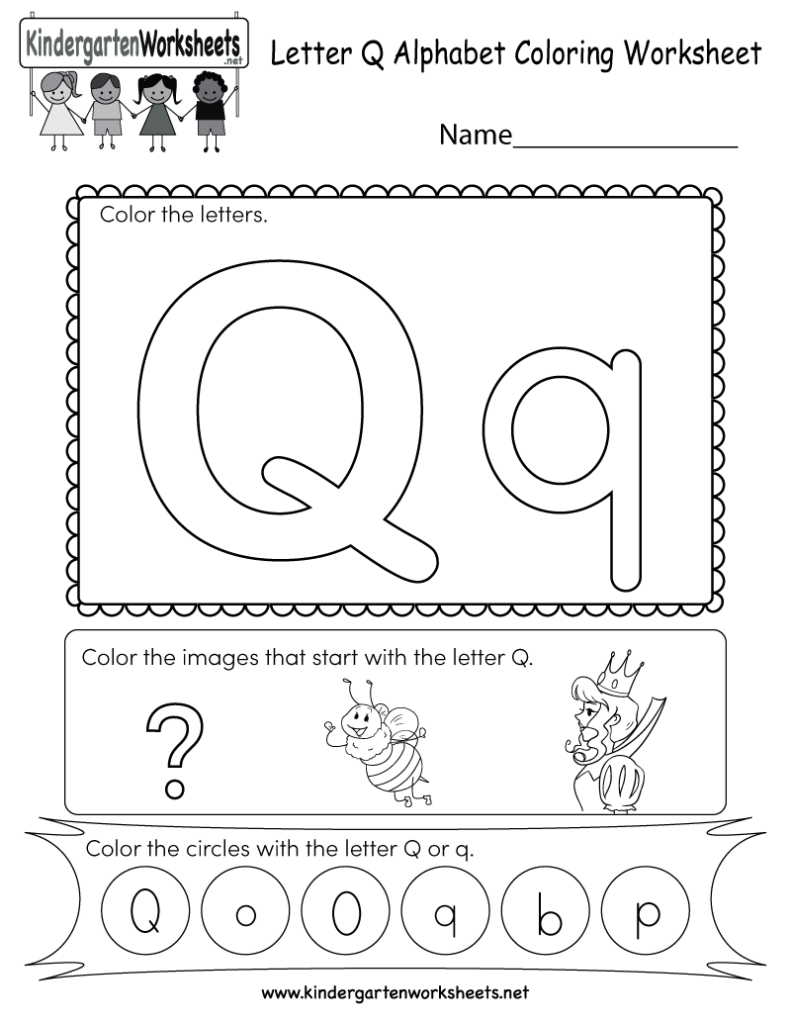 Letter Q Coloring Worksheet   Free Kindergarten English