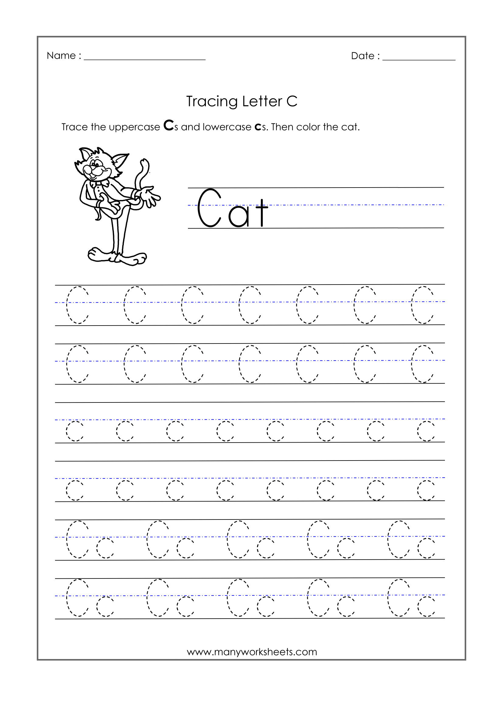 Letter Worksheets For Kindergarten Trace Dotted Letters regarding Letter C Tracing Worksheets For Preschool