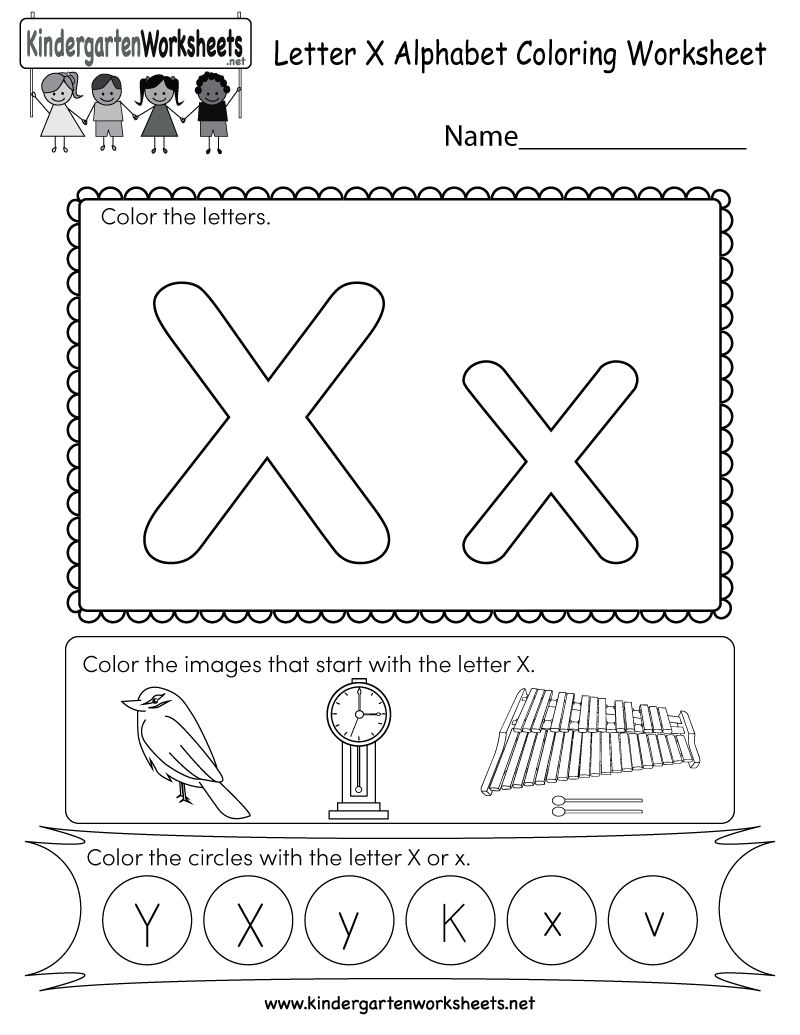 Letter X Coloring Worksheet - Free Kindergarten English