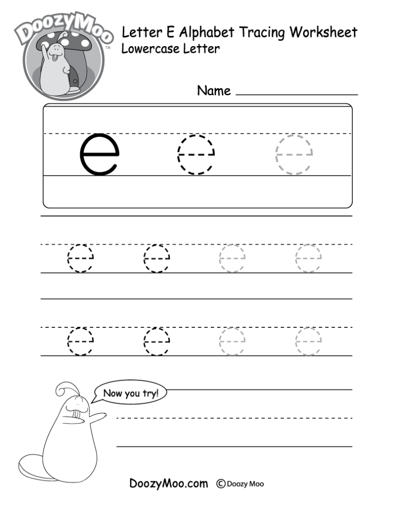 Lowercase Letter "e" Tracing Worksheet   Doozy Moo