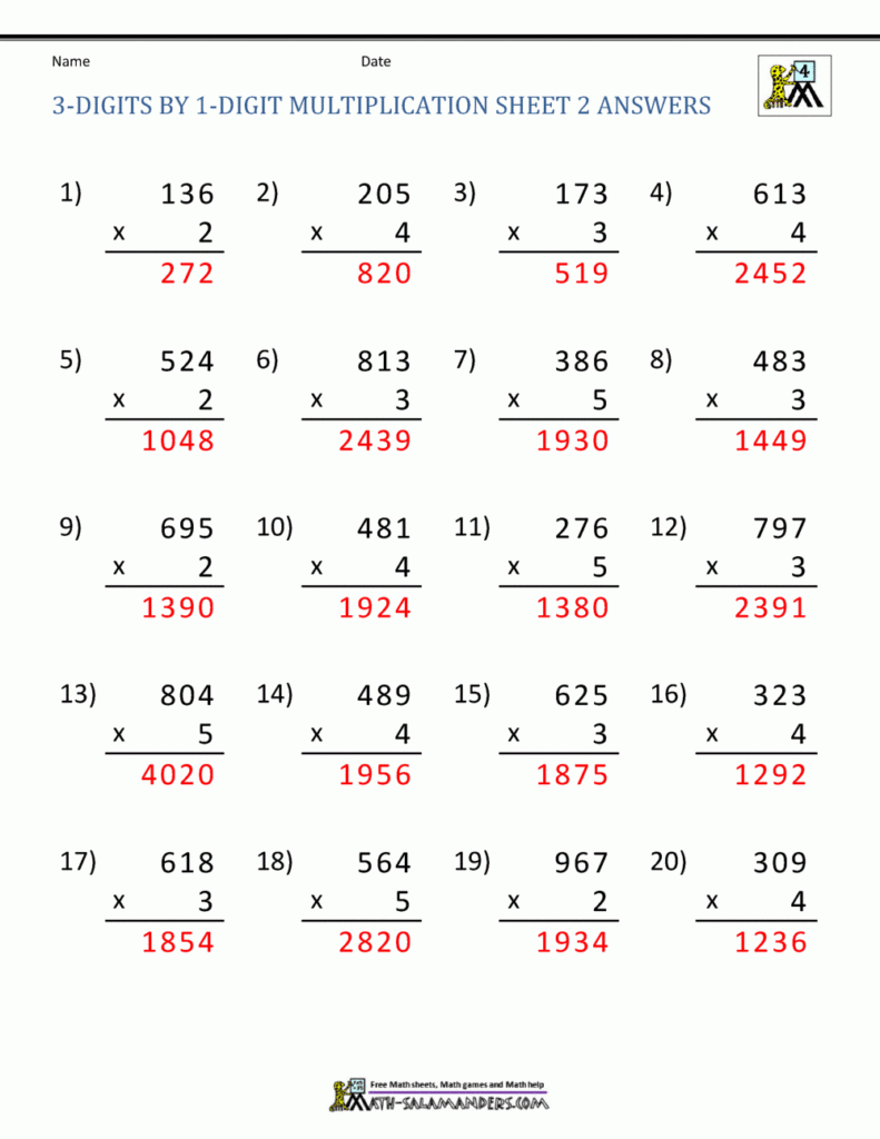 Math Multiplication Worksheets 4Th Grade