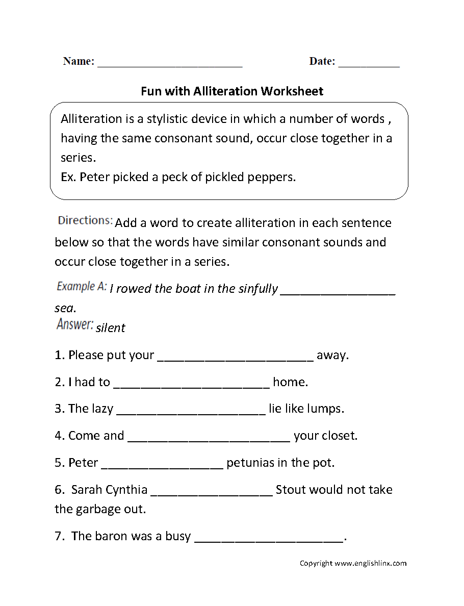 Math Worksheet ~ 210X272Xfun With Alliteration Worksheet