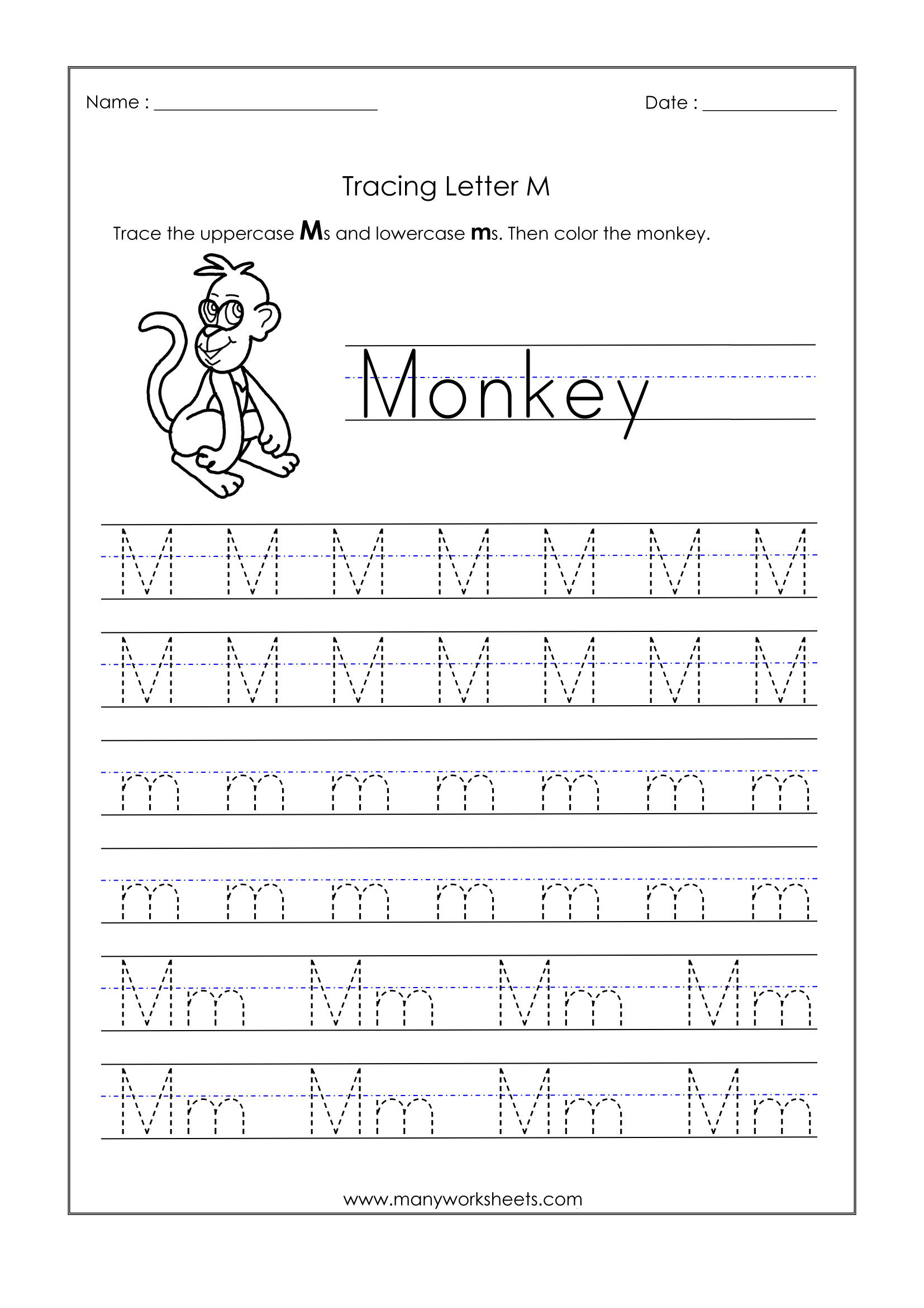 Math Worksheet : Letter M Worksheets For Kindergarten Trace in Letter M Tracing Printable