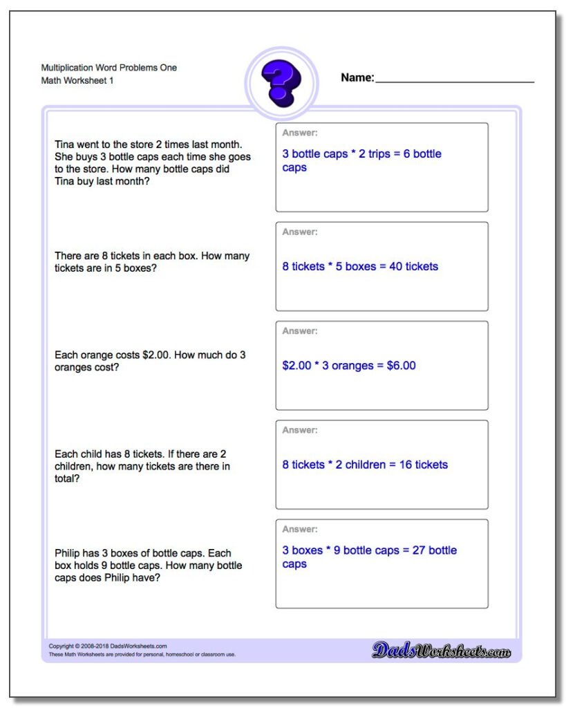 Math Worksheet ~ Multiplication Word Problems Math Worksheet