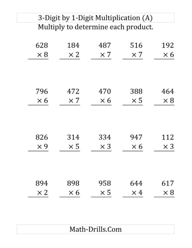 Math Worksheet ~ The Multiplying Digit Numberlarge P