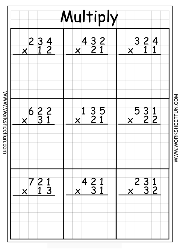 Multiplication – 3 Digit2 Digit – Twenty Two Worksheets