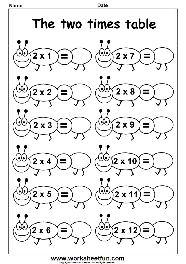 Multiplication Times Tables Worksheets – 2, 3, 4, 5, 6 & 7