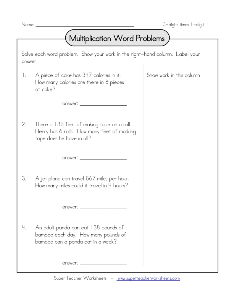 Multiplication Word Problems Name 3 Digits | Word Problems