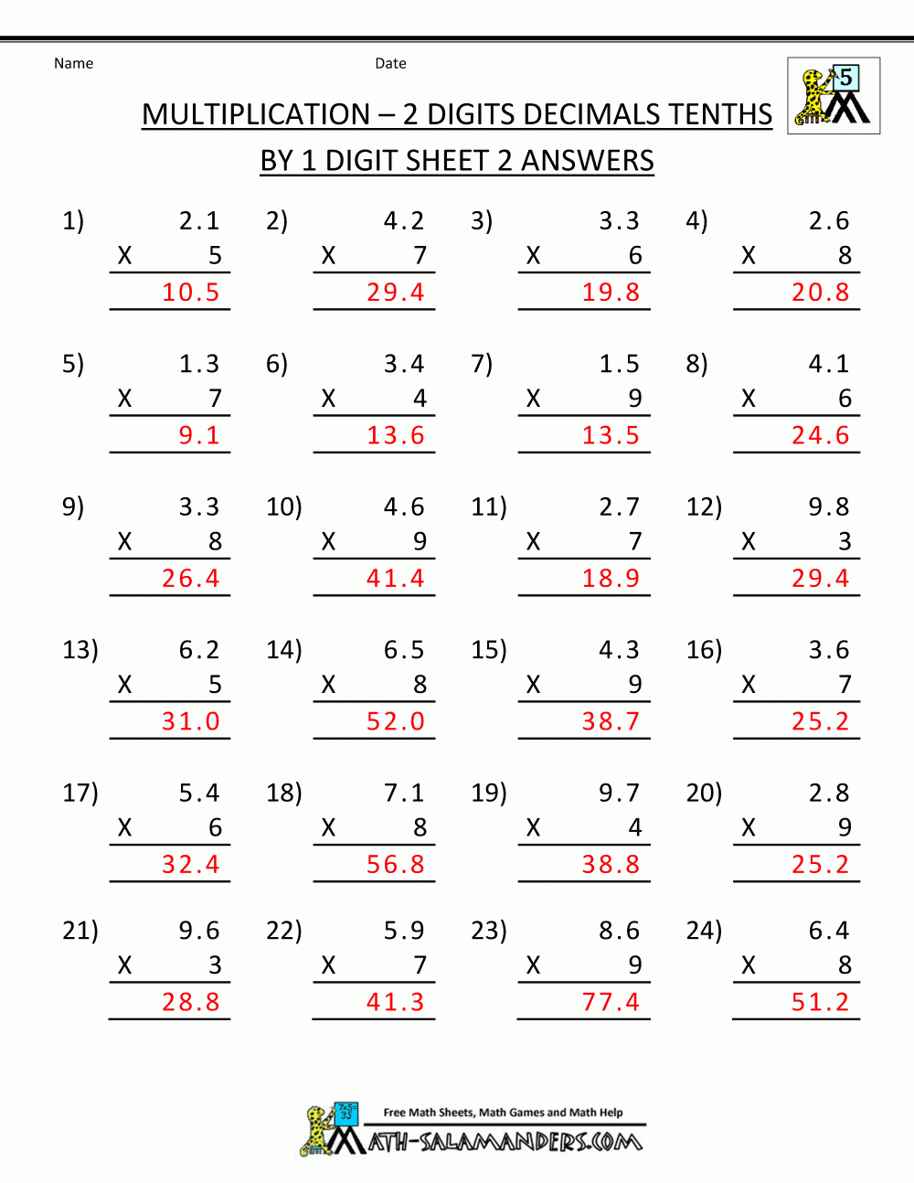 Multiplication Worksheets And Answers | Math Answers, 4Th