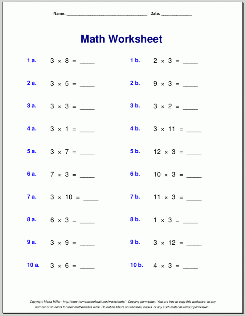 Multiplication Worksheets For Grade 3