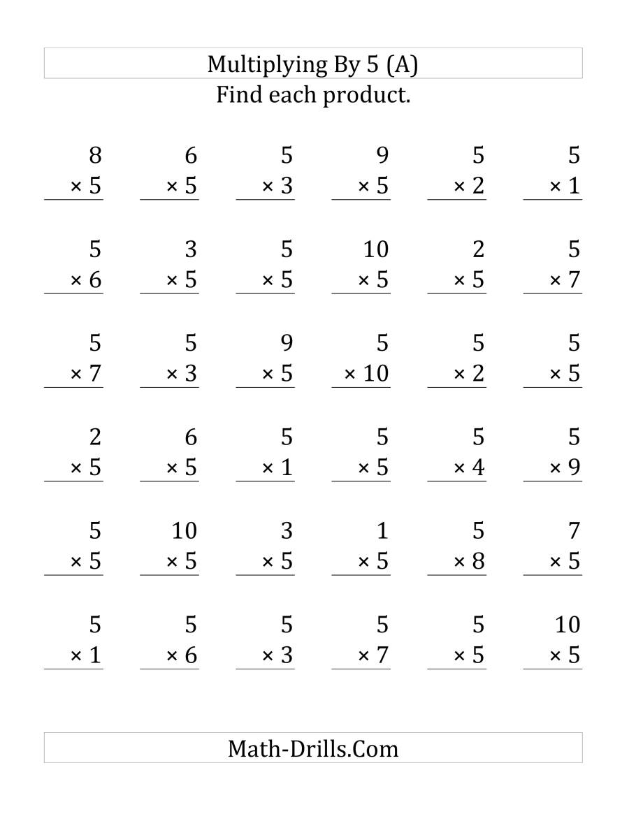 Multiplying (1 To 10)5 (36 Questions Per Page) (A)