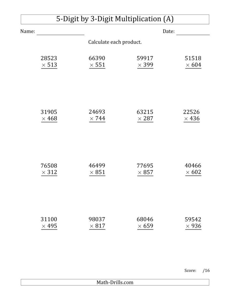 Multiplying 5 Digit3 Digit Numbers (A)