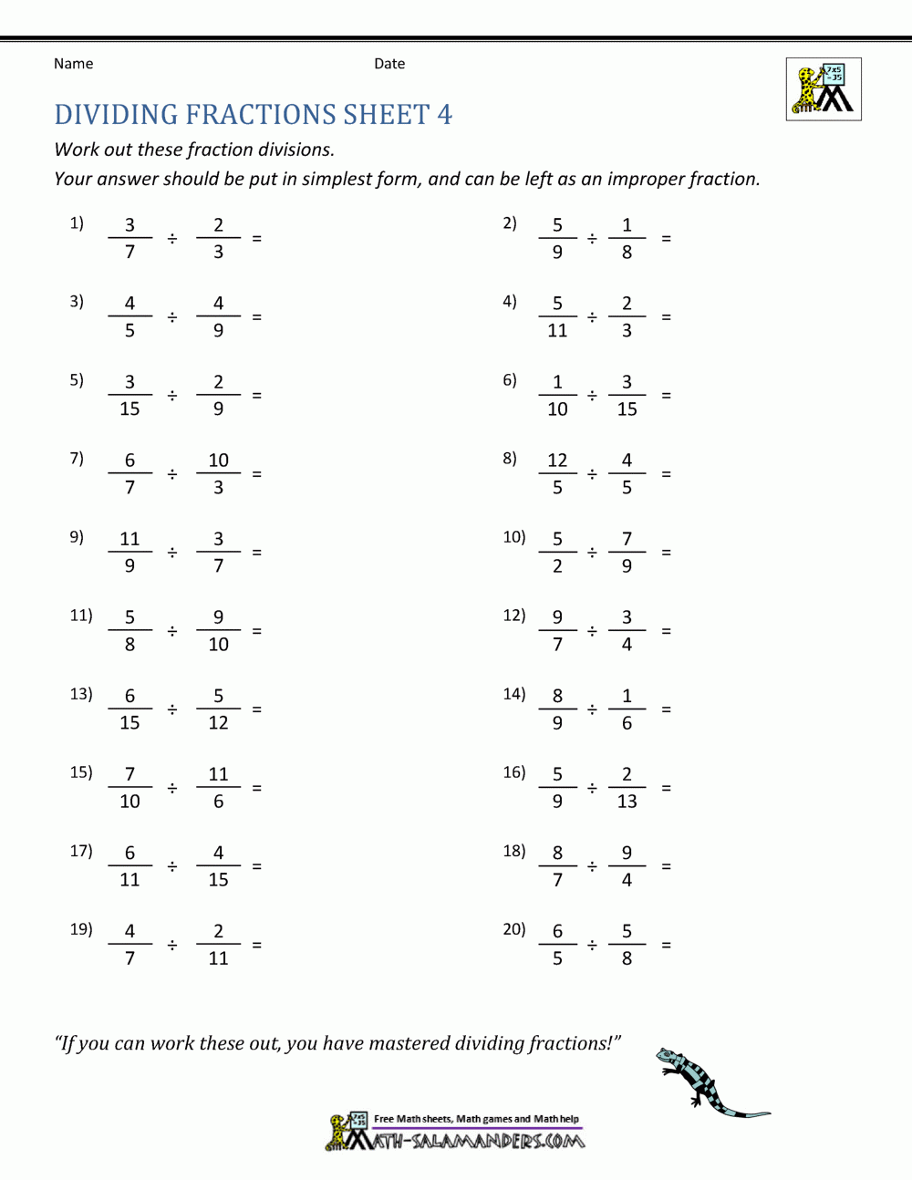 Multiplying And Dividing Fractions Worksheets