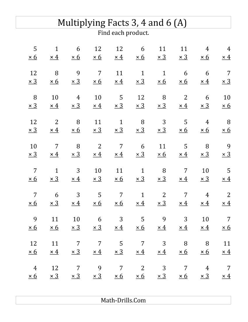 Multiplyingfacts 3, 4 And 6 (Other Factor 1 To 12) (All