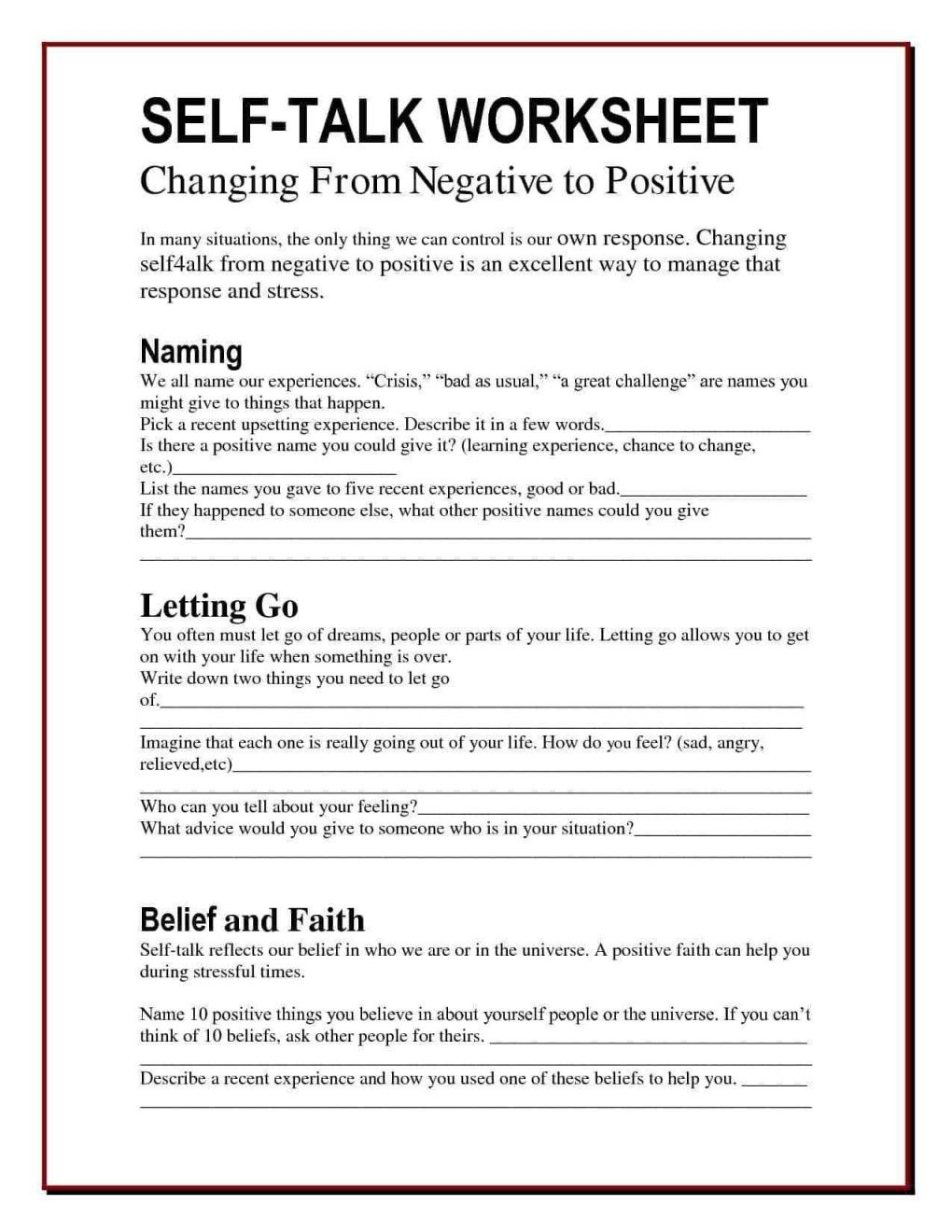 Worksheets For Addiction Recovery