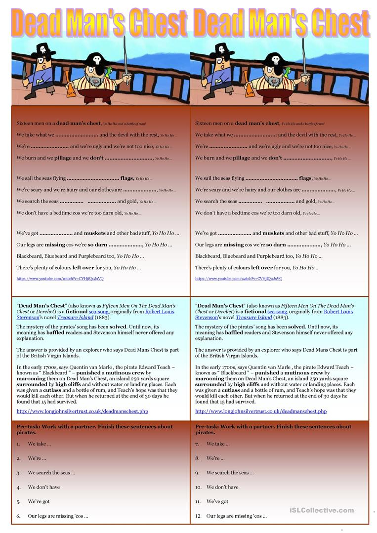 Pirate Song: Dead Man's Chest (Listening Task) - English Esl
